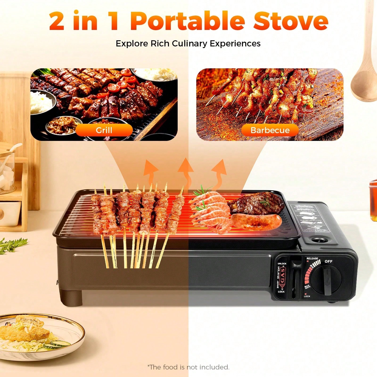 Outdoor Camping Griddle - Gas Grill Portable Butane Stove, Tabletop