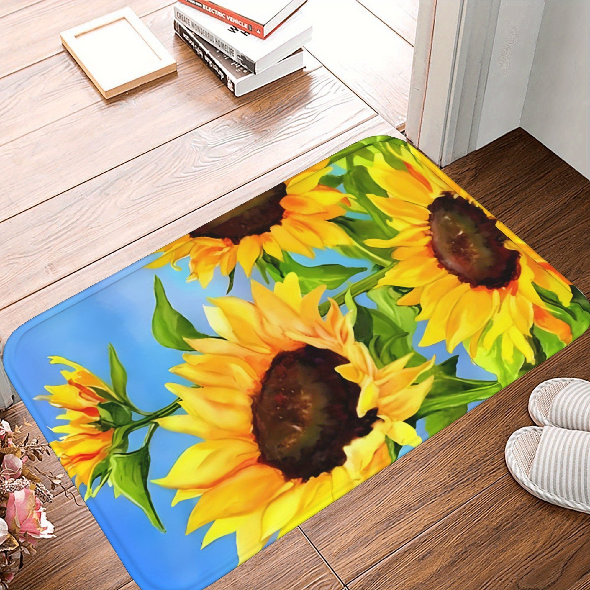 Outdoor Camping Kitchen With Sink - 1PC Vibrant Sunflower Pattern Kitchen Rug
