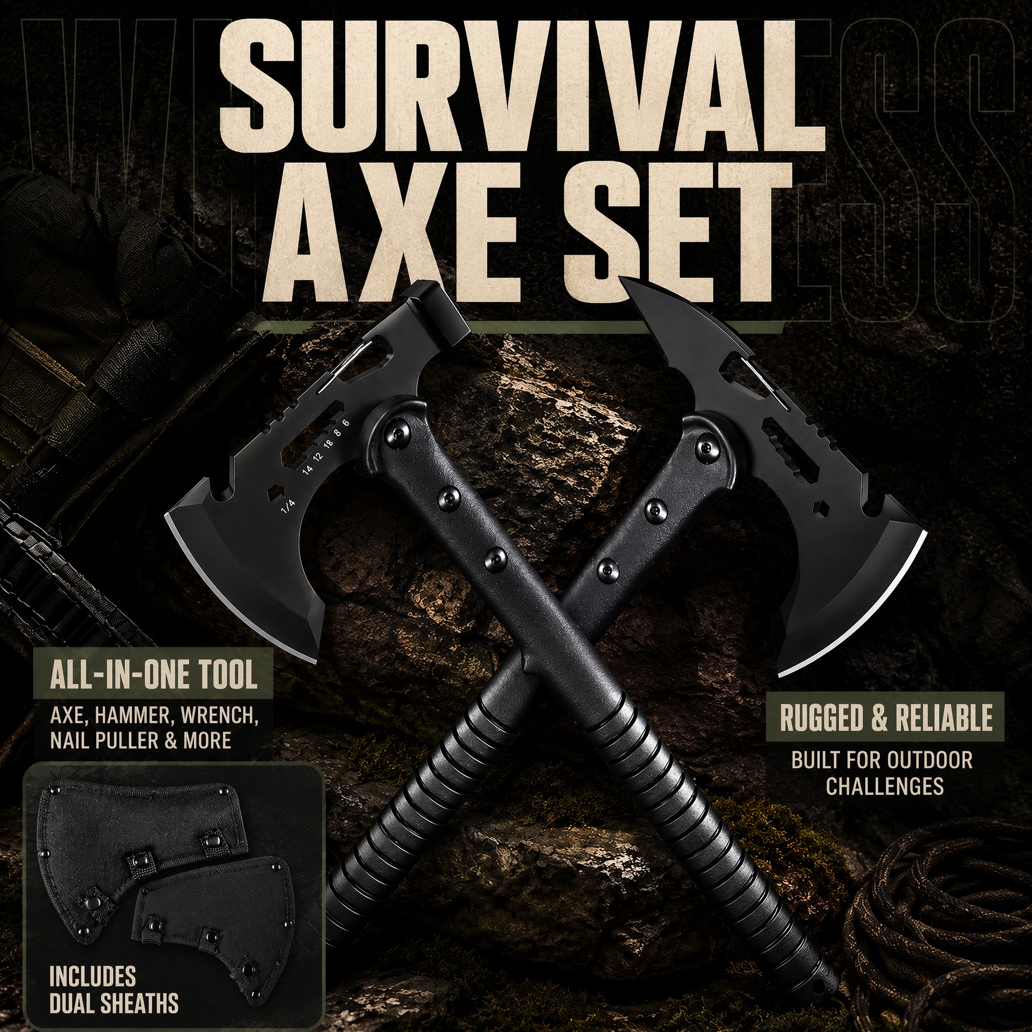 Outdoor Camping Hacks - Outdoor Axe 2-Piece Kit - Multifunctional