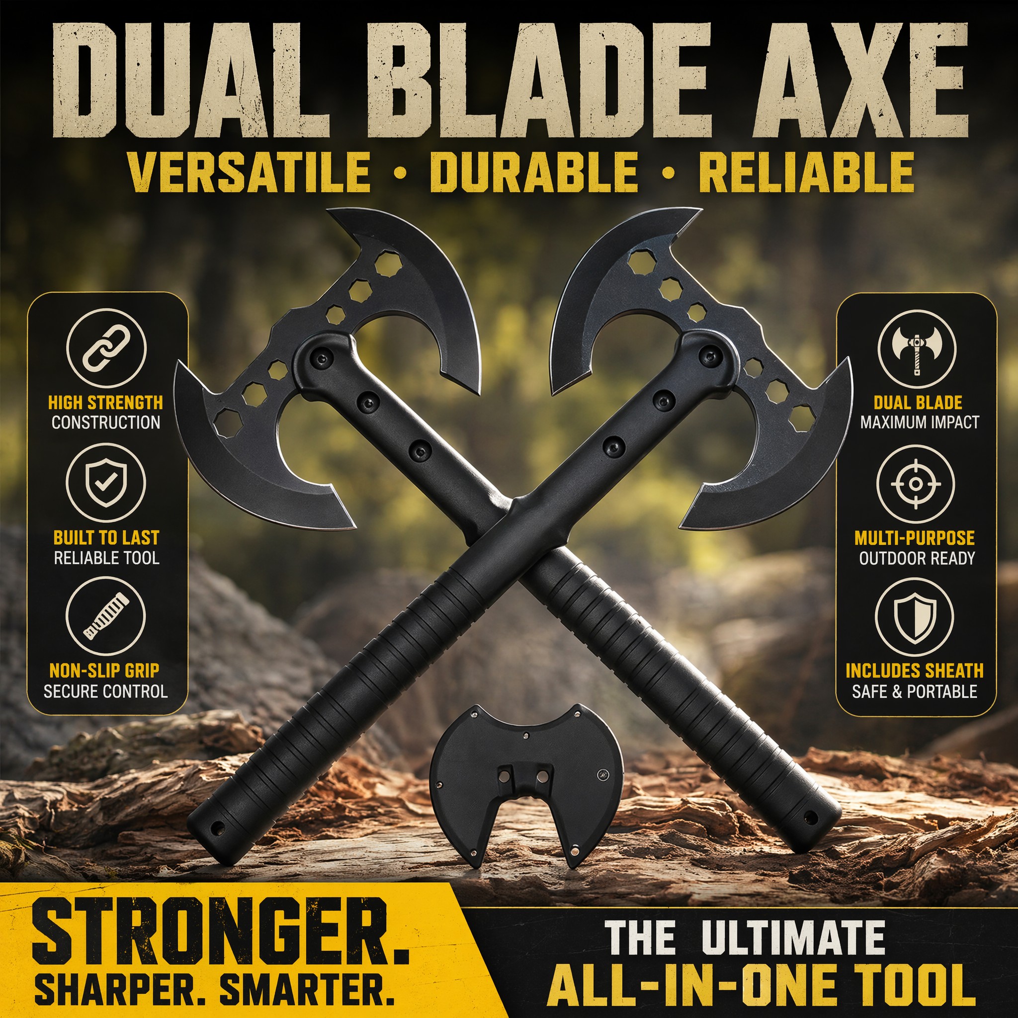 Outdoor Camping Hacks - 2-Piece Dual Blade Axe Kit -