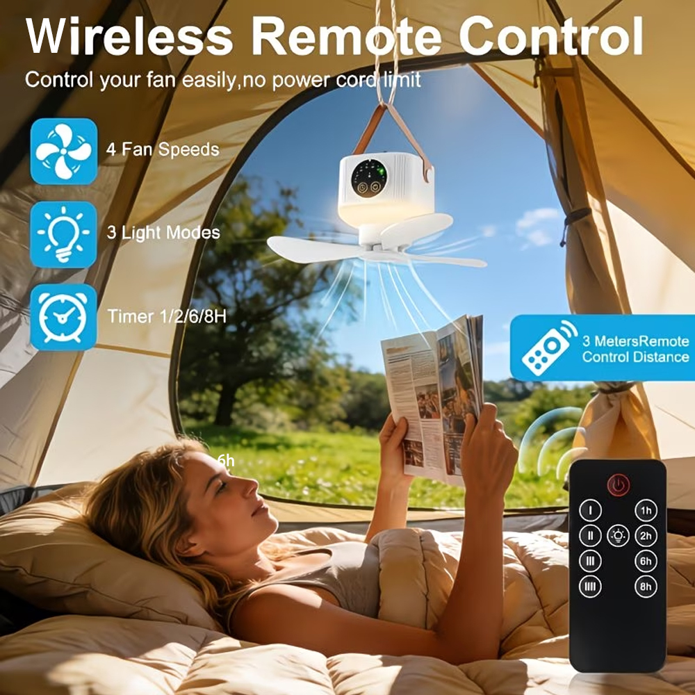 Outdoor Camping Misting Fan - Portable Ceiling Fan with Light 3600/7200mAh