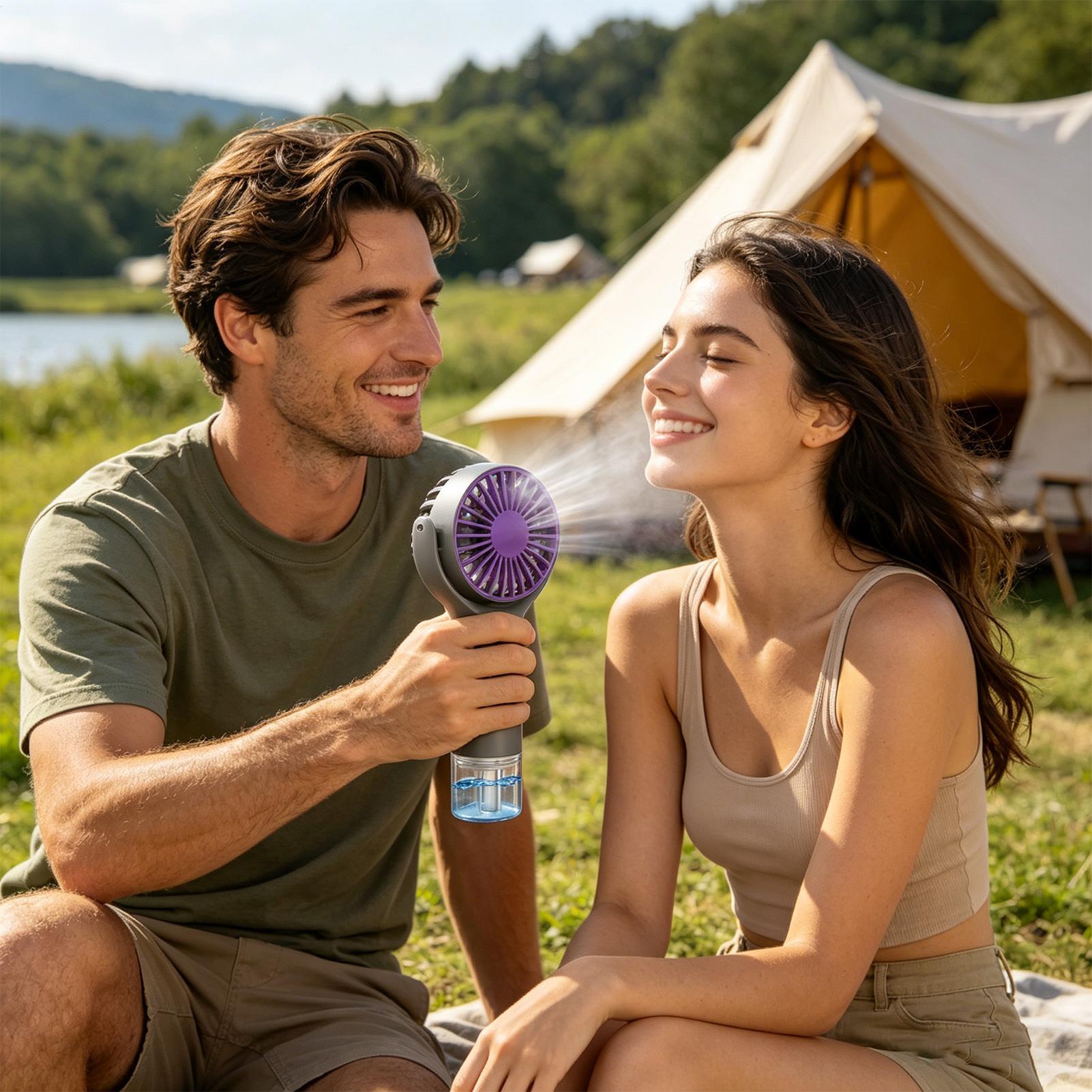 Portable Fan with Mist USB Cha - مراجعة Outdoor Camping Misting Fan وسعره