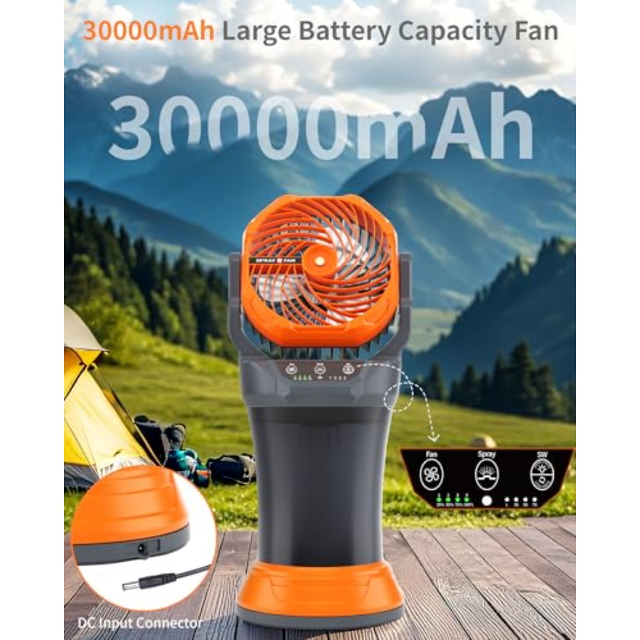 30000mAh Misting Fan Portable  - مراجعة Outdoor Camping Misting Fan وسعره