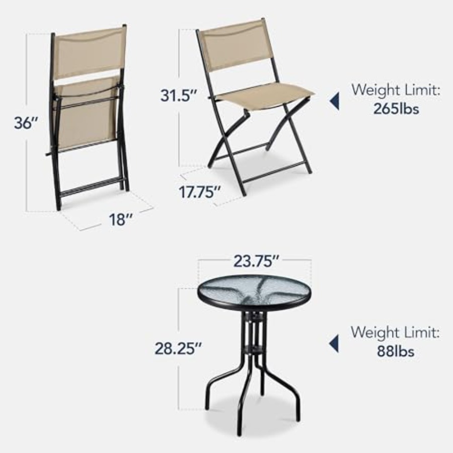3-Piece Patio Bistro Dining Fu - مراجعة Folding Chair وسعره
