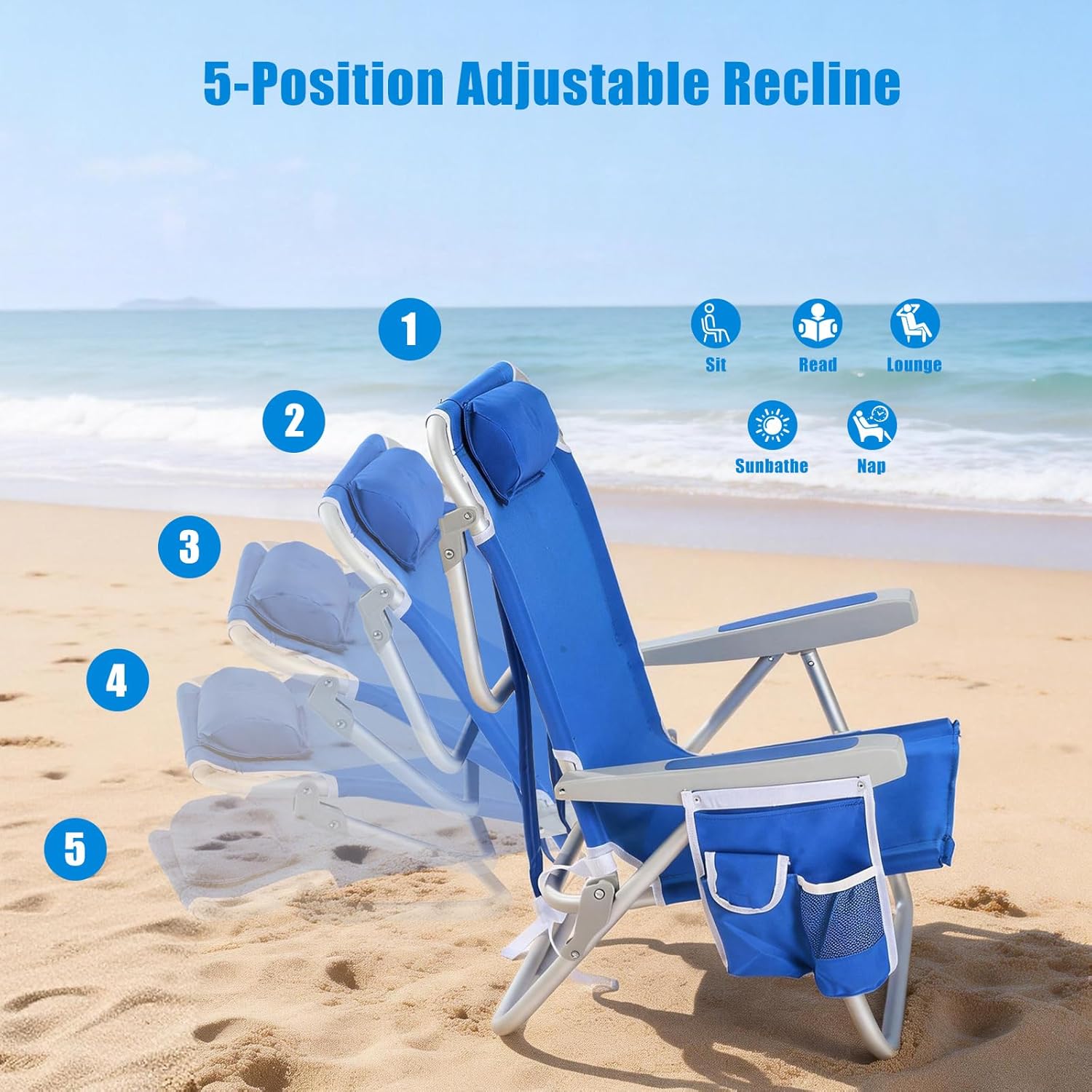 Low Beach Chair 2 Pack, 5-Posi - مراجعة Folding Chair وسعره
