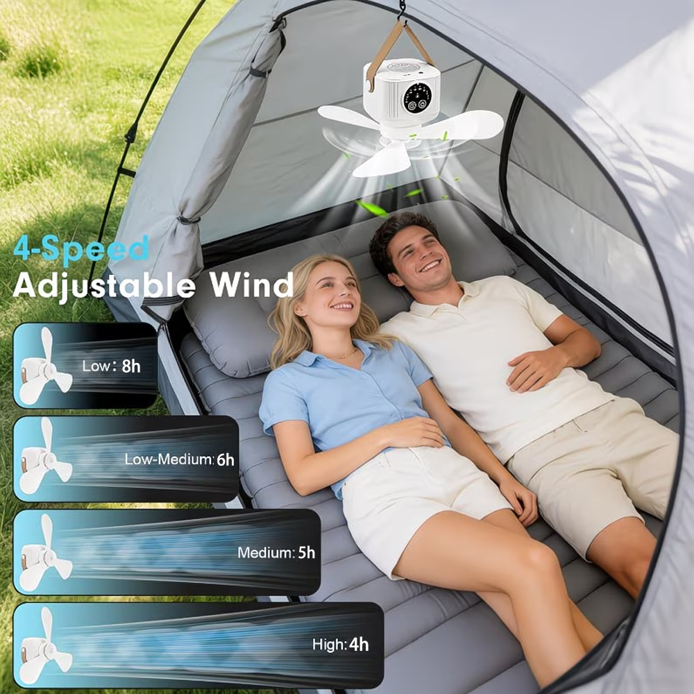 Portable Ceiling Fan with Ligh - مراجعة Outdoor Camping Misting Fan وسعره