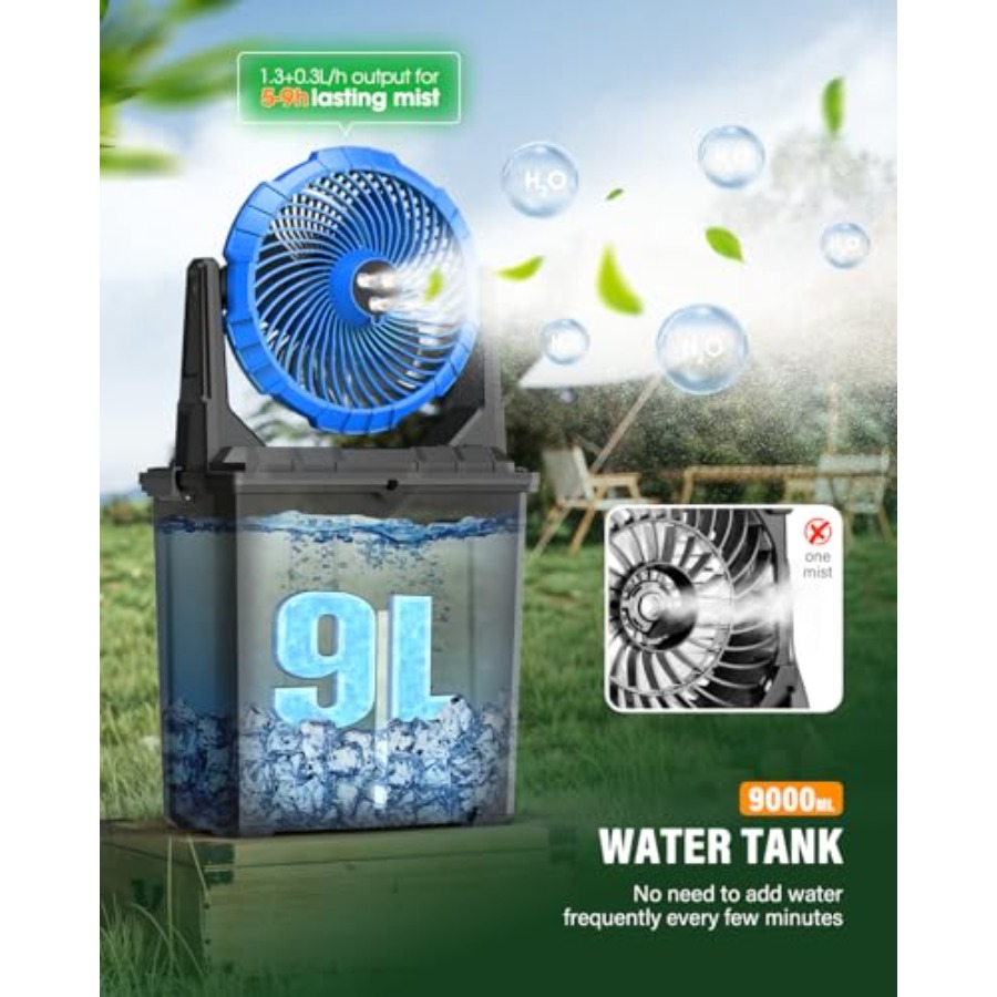 9L 10 Portable Misting Fan for - مراجعة Outdoor Camping Misting Fan وسعره
